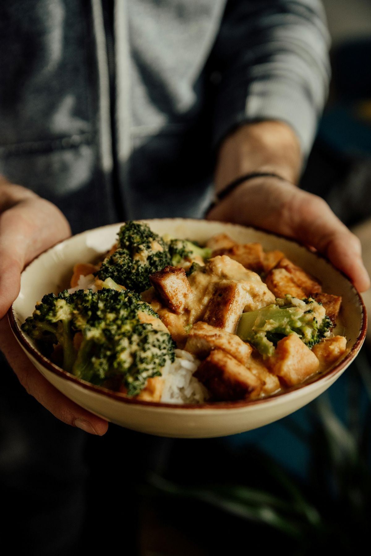 Air-fried Tofu and Spritzed Veggies
