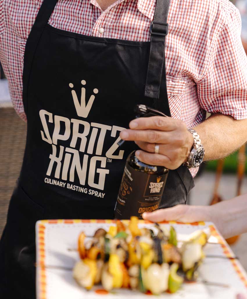 Branded grilling apron close-up